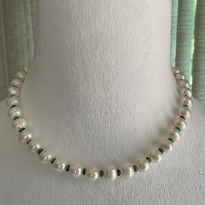 Pearl and Turquoise Toggle Necklace Handmade